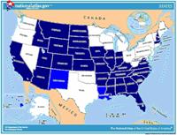 Map showing states where English is an official language
